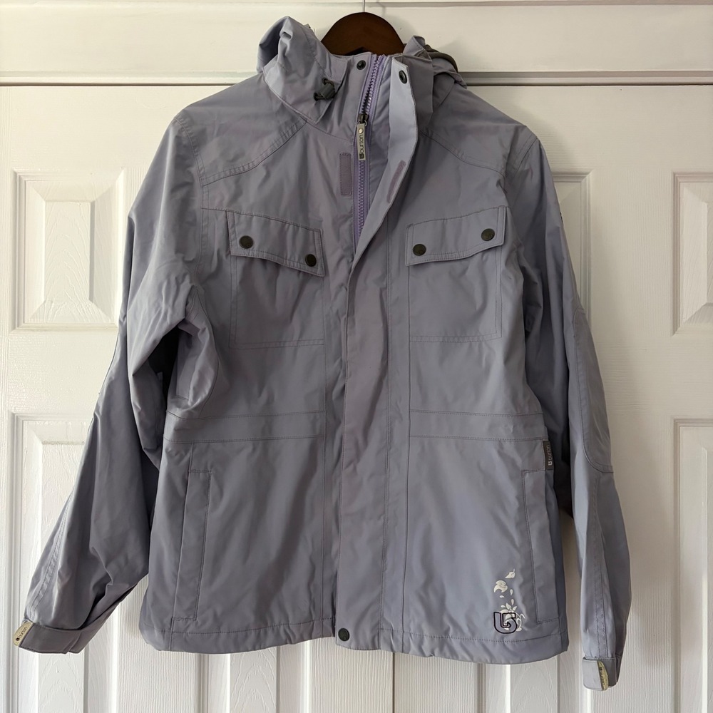 Burton Snowboard Jacket Womens Medium Grey Periwinkle Hooded Shell Coat EUC - Picture 1 of 5
